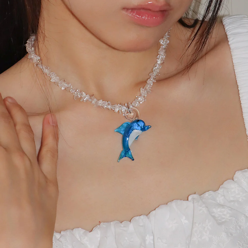 dolphin glass necklace