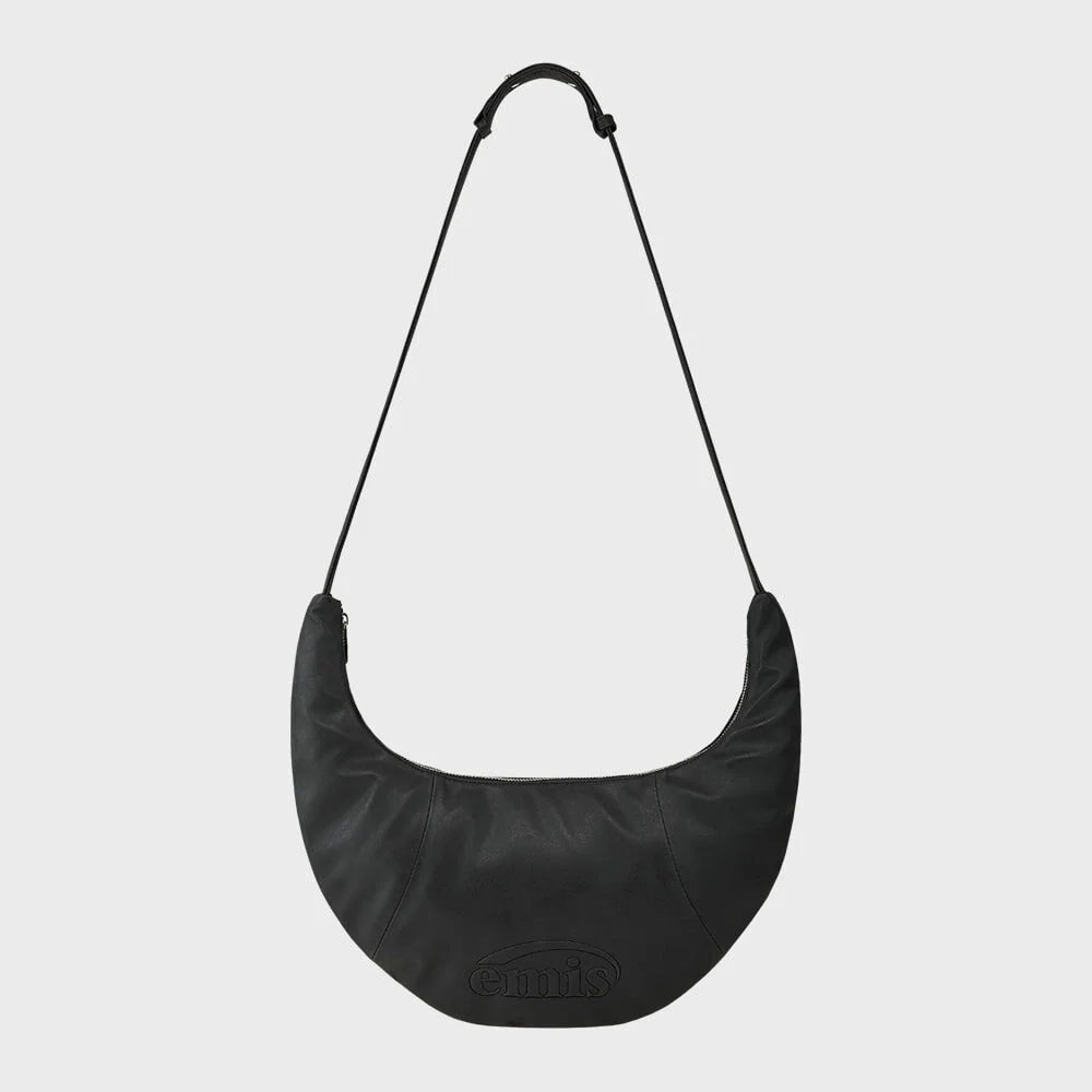 LOGO EMBOSSED HALF MOON BAG-BLACK
