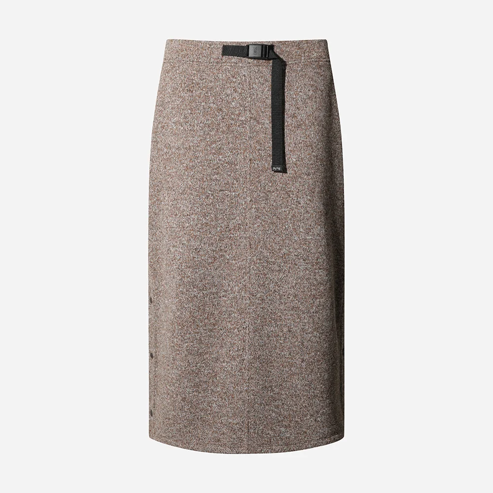 女裝) Temp Knit 鈕扣 長 半身裙(BROWN)