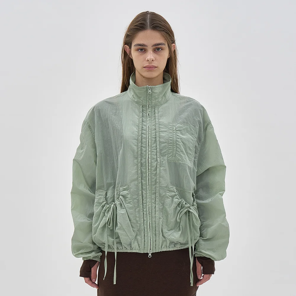 SHEER SHIRRING TRACK JACKET_DUSTY MINT