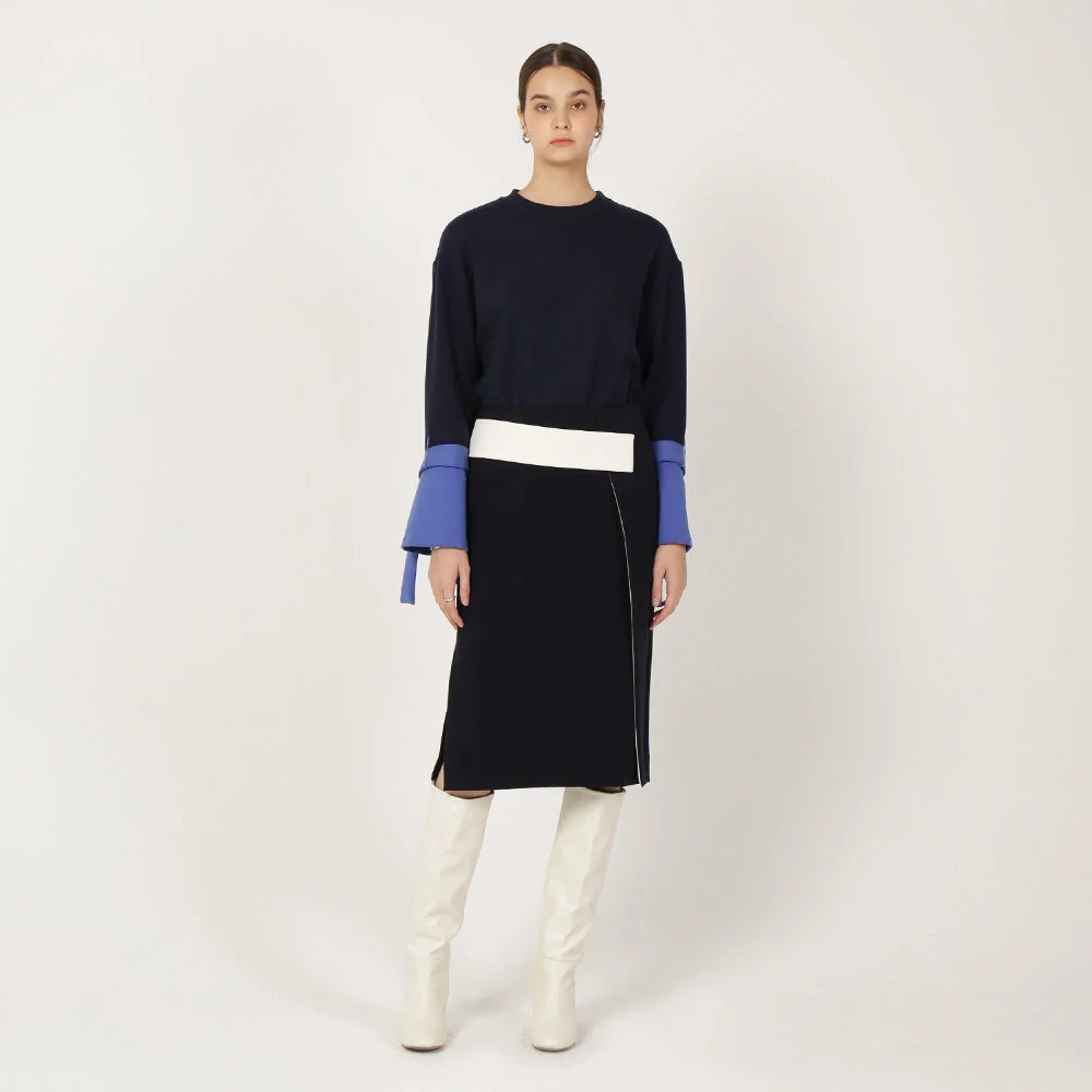 Color Block Midi Skirt_Navy