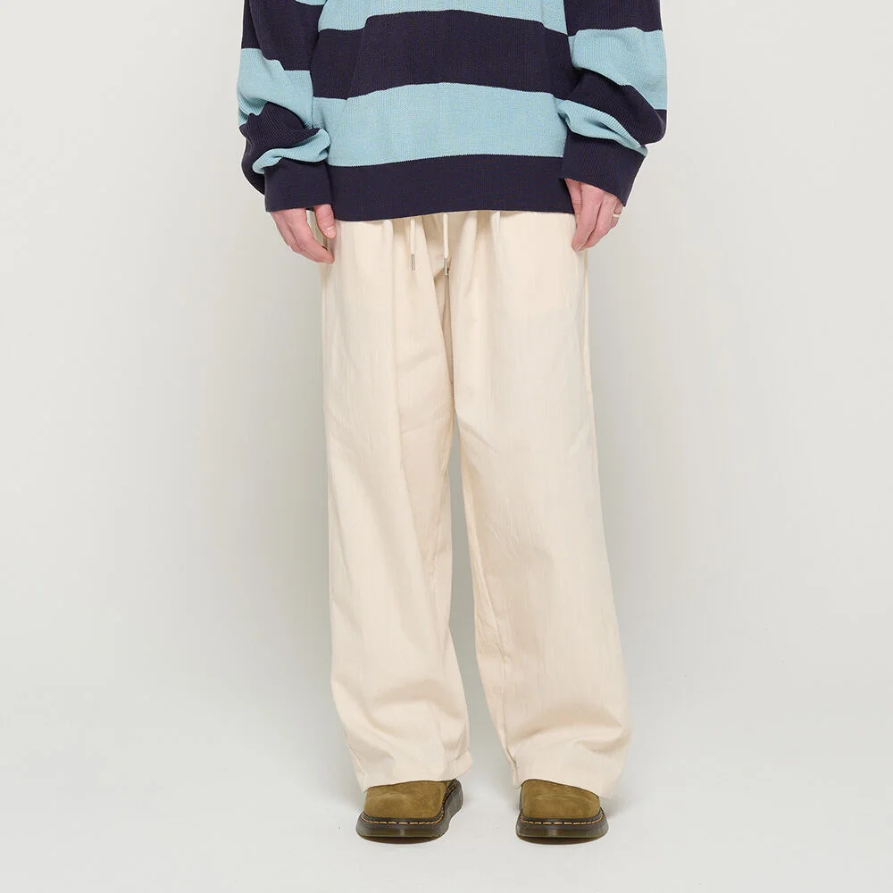 TWO-TUCK LINEN WIDE BANDING PANTS (IVORY)