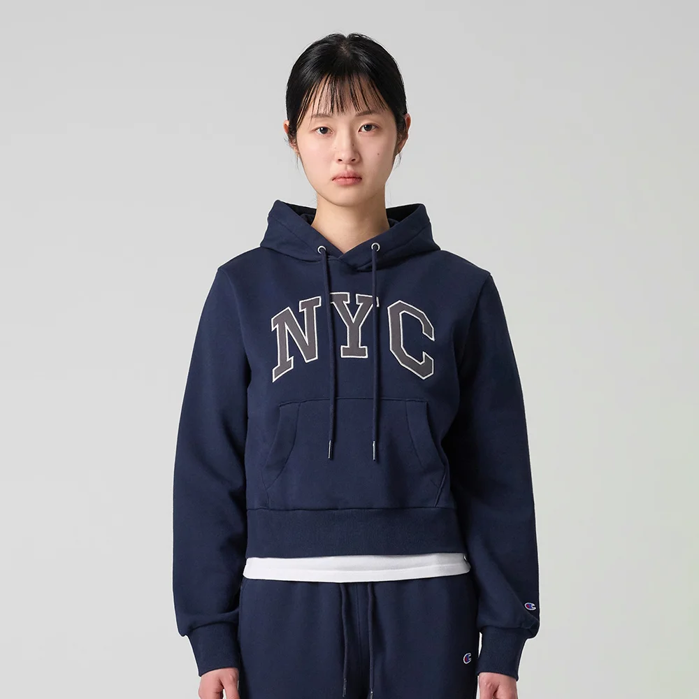 女裝 NYC 短版 連帽衫 T恤 Navy