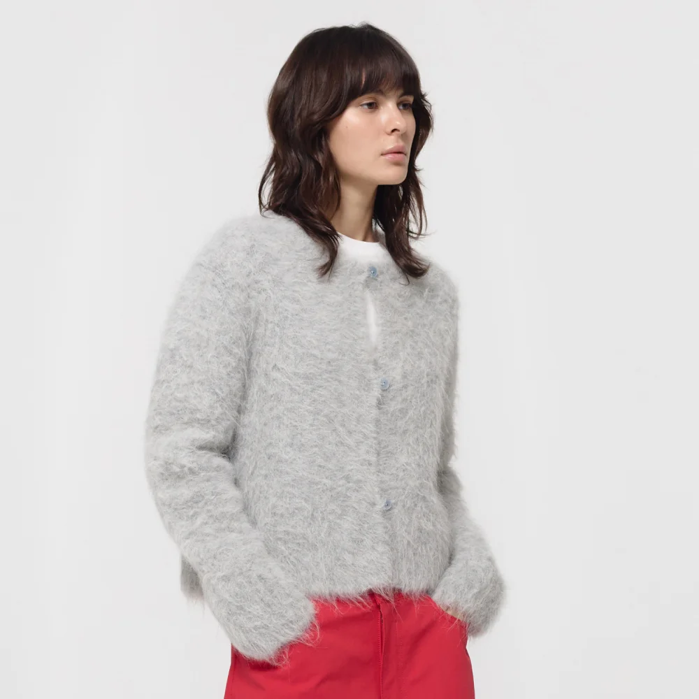 SURI ALPACA BRUSHED CARDIGAN / GREY