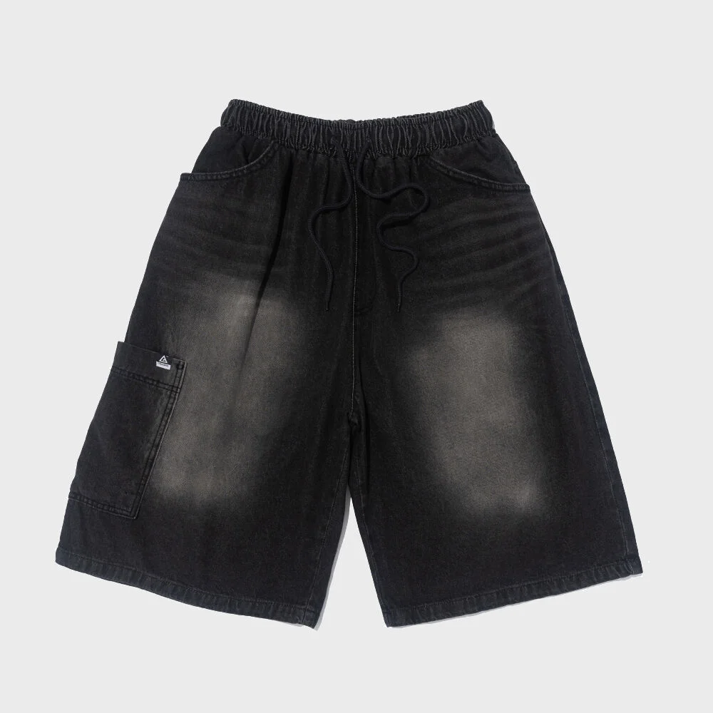 SAND BRUSH POCKET BERMUDA DENIM PANTS (BLACK)