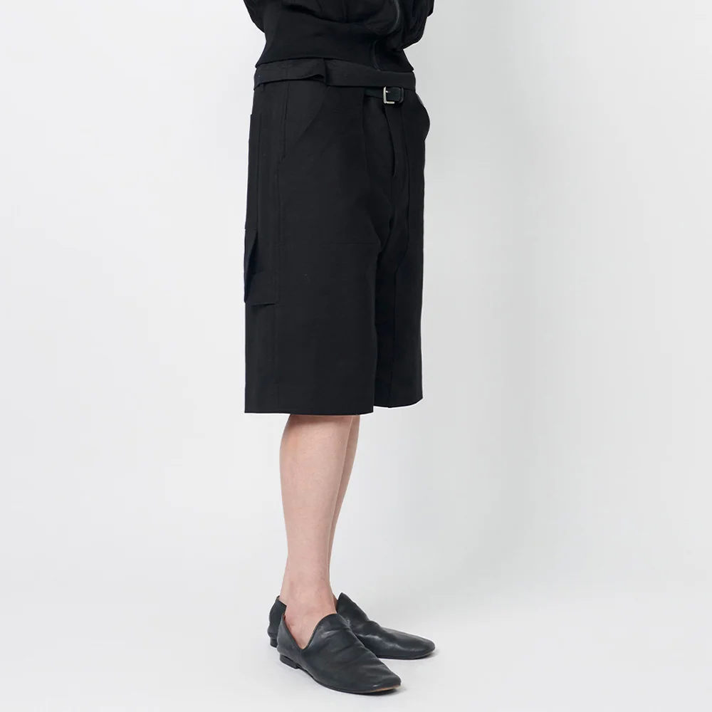 DOUBLE KNEE POCKET HALF PANTS BLACK