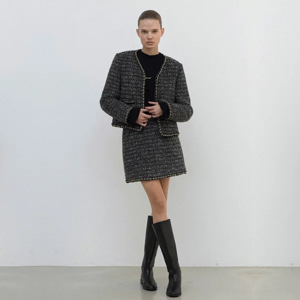 CHAIN SET-UP TWEED SKIRT(SK-4977)