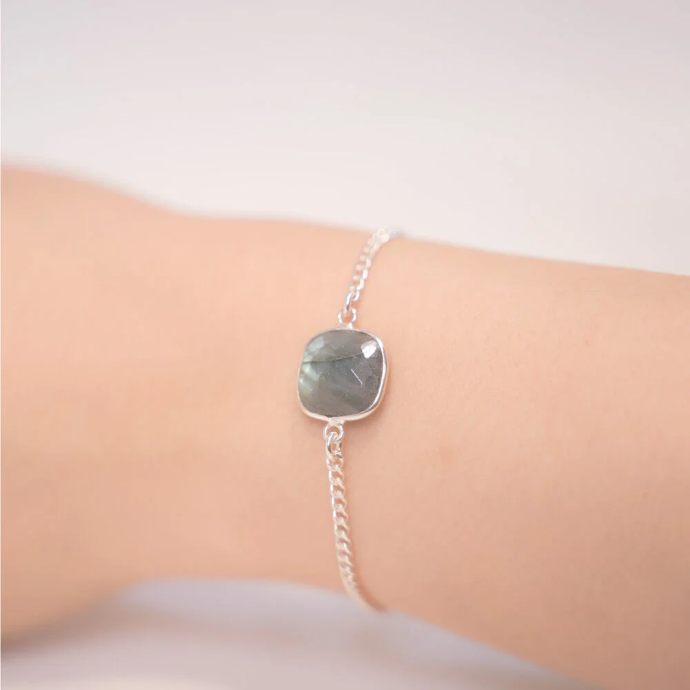 HR 45B_Square Cut Green Labradorite Bracelet (Silver 925)