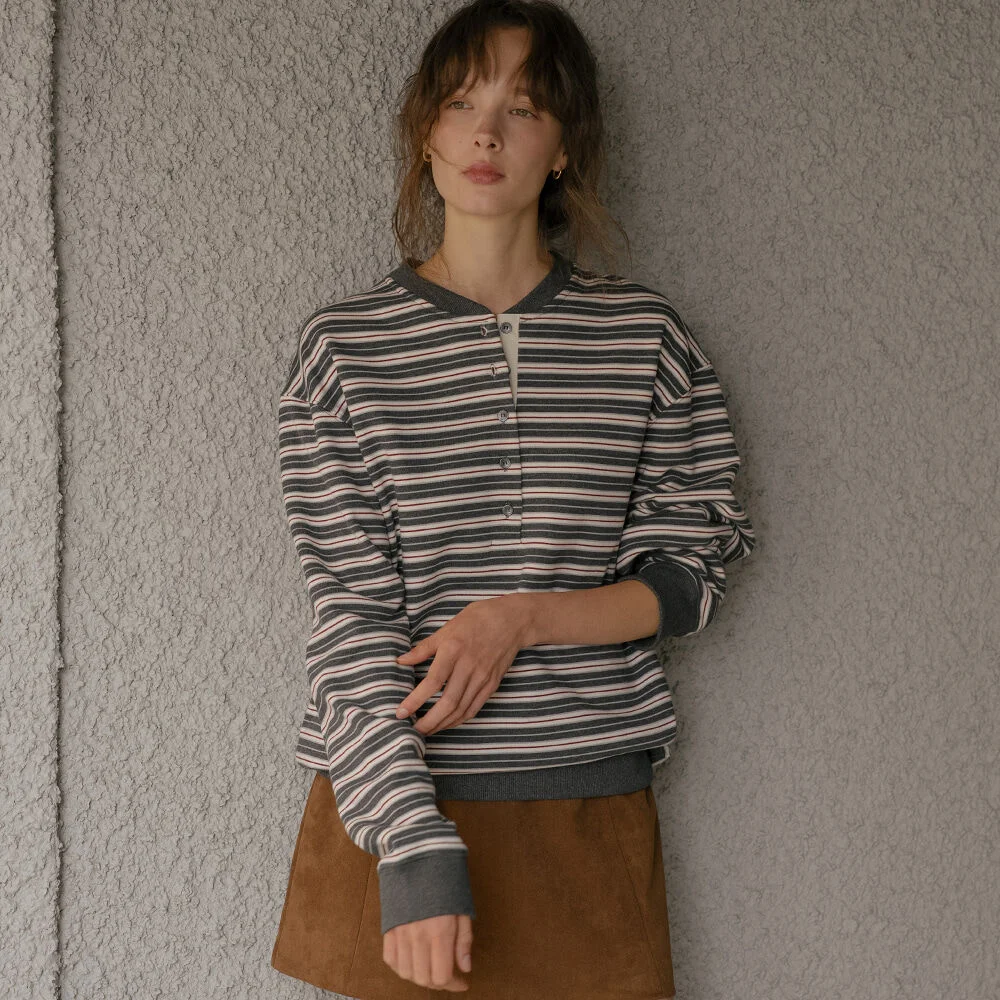 Stripe henry sweatshirt _Charcoal