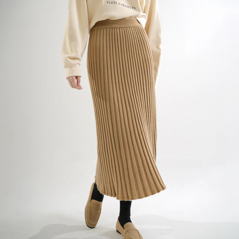 Ramswool Pleats Knit Skirt (Beige)
