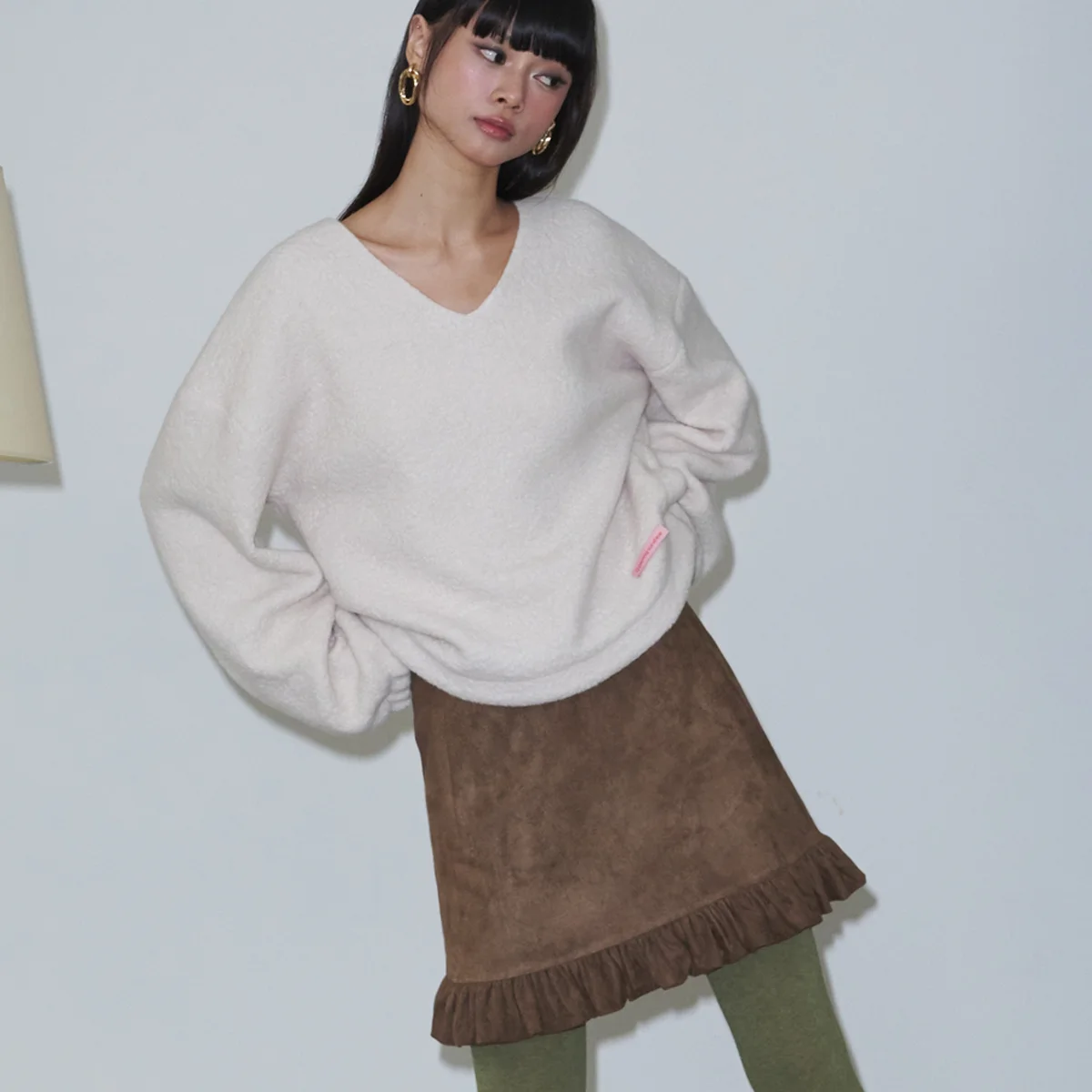 Suede Frill Mini Skirt_Brown