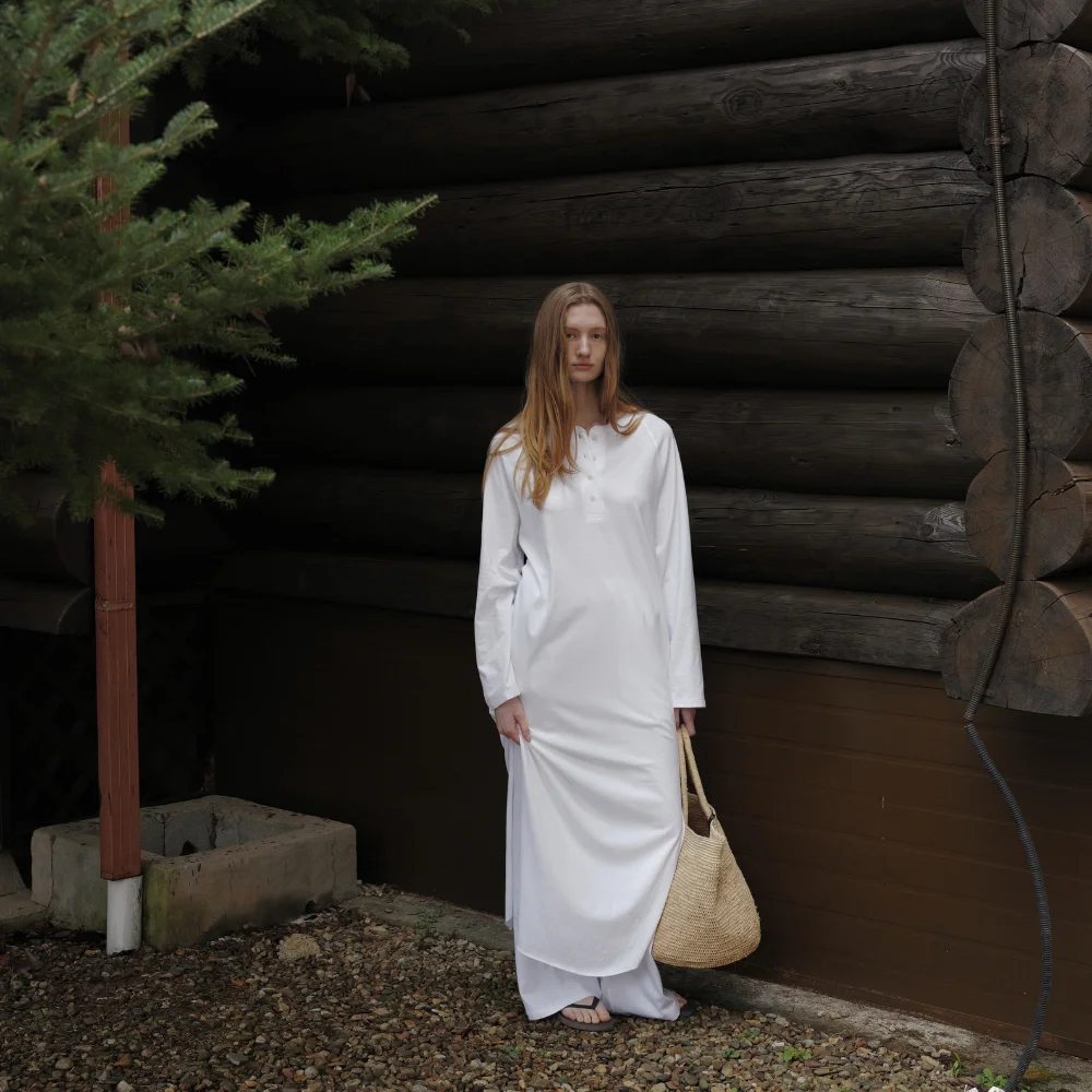 Henley Jersey Dress (White)