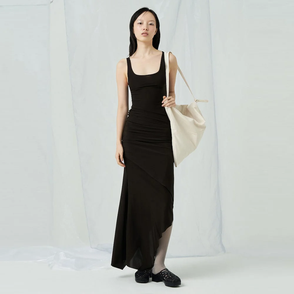 Light Jersey Unbalanced Long Skirt Brown (AG4727C02D)