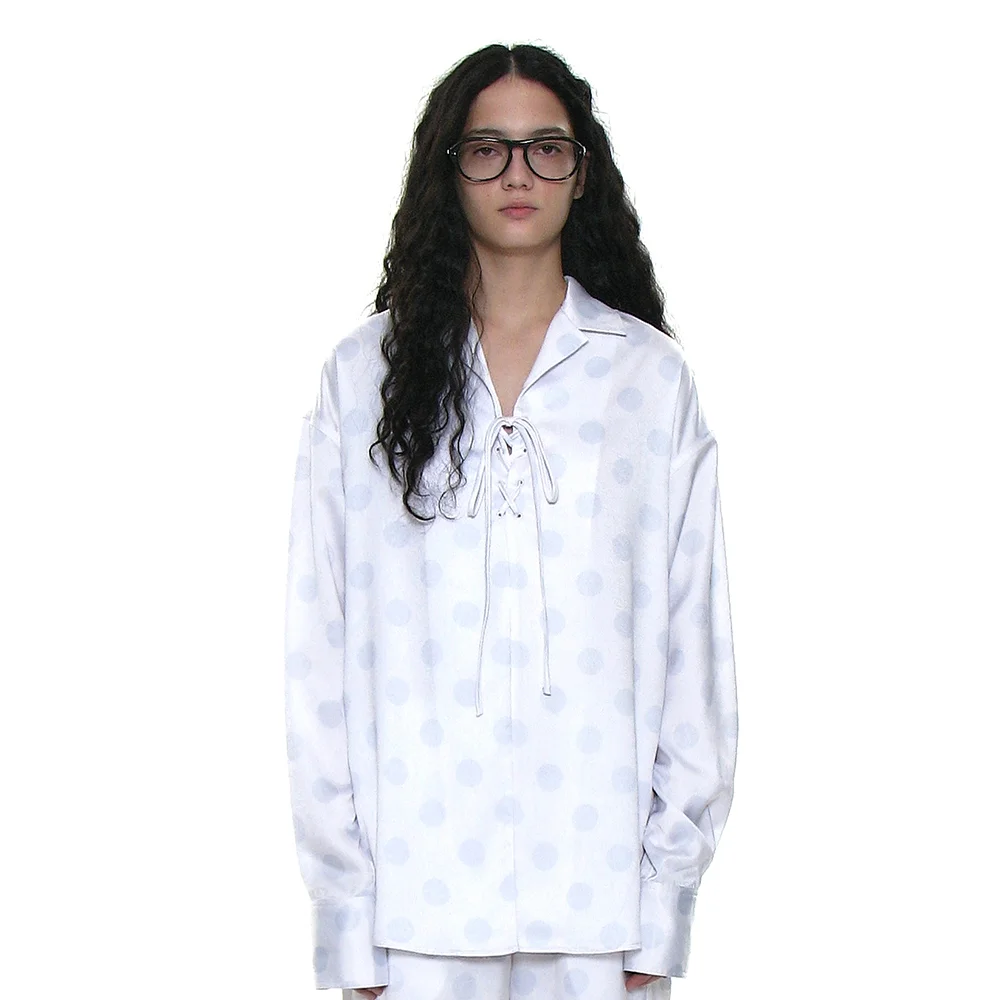 POLKA DOT ALL OVER PRINTED LACE-UP SHIRT_WHITE