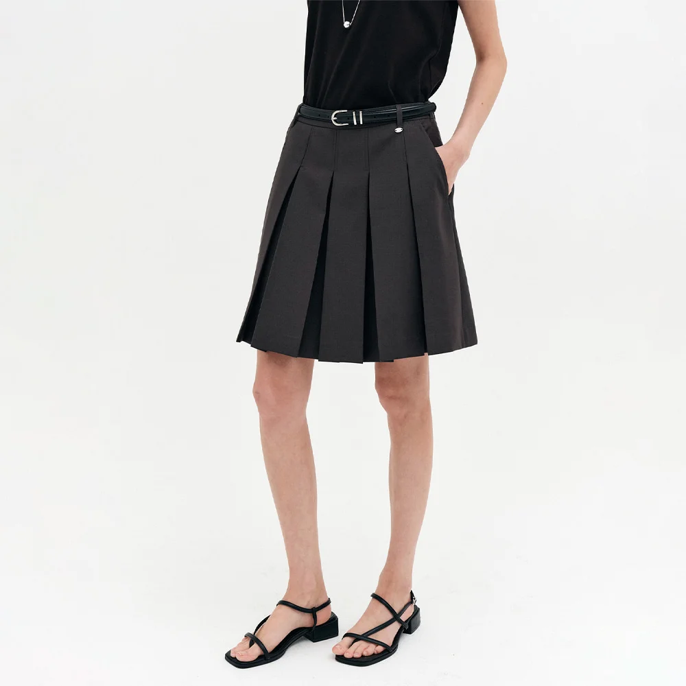 Millen 柔軟 夏季 百褶 半身裙_炭灰色 / MYLENE SOFT SUMMER PLEATED SKIRT_CHARCOAL