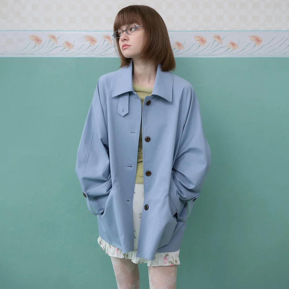 Lyon 高領 風衣 大褸_Lyon Trench Coat_Mute Blue