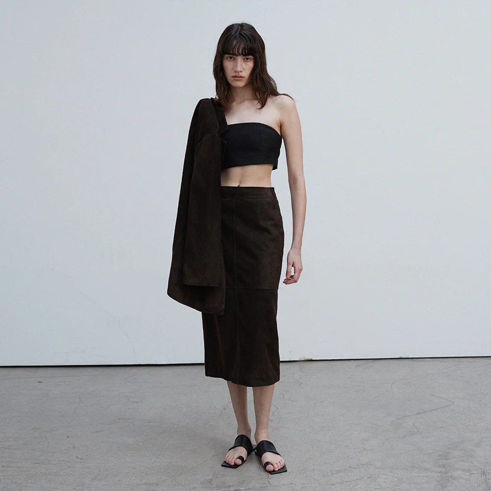 Suede Straight midi Skirt