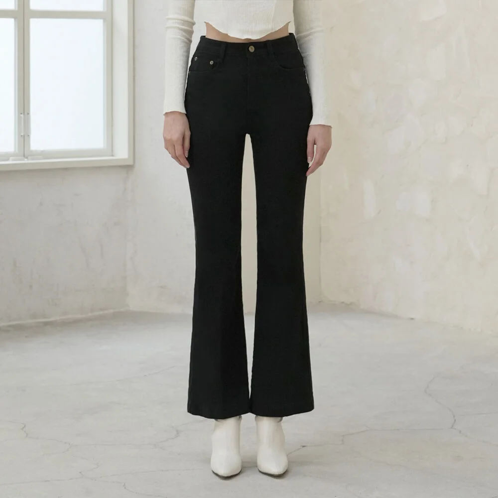 W1022 BOOTS CUT COTTON PANTS_BLACK
