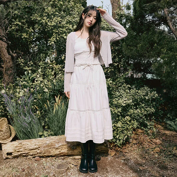 LACE PINTUCK LONG SKIRT WHITE