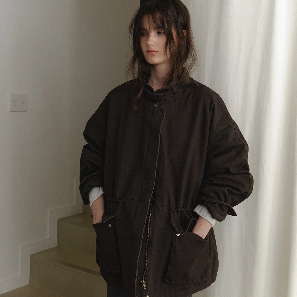 Washed cotton work jacket_charcoal brown