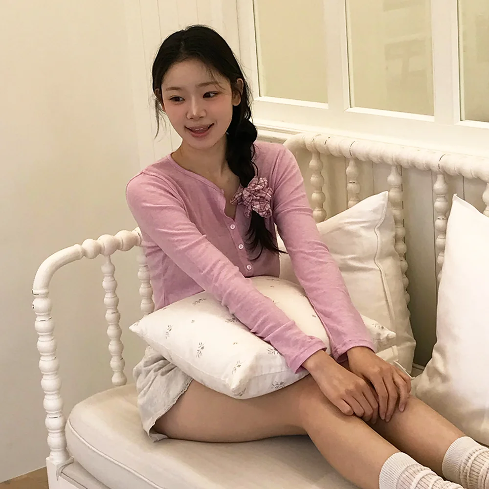 mellow button cardigan - lavender pink