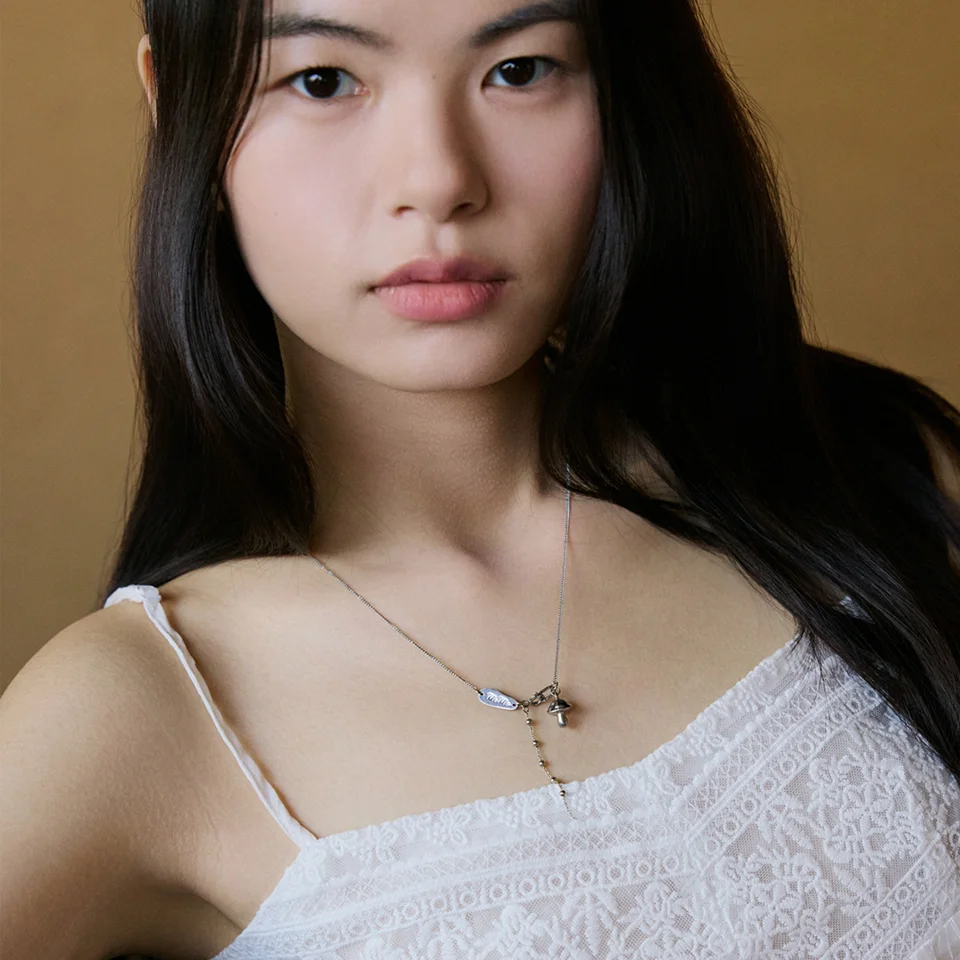 Mushroom with drop chain necklace
