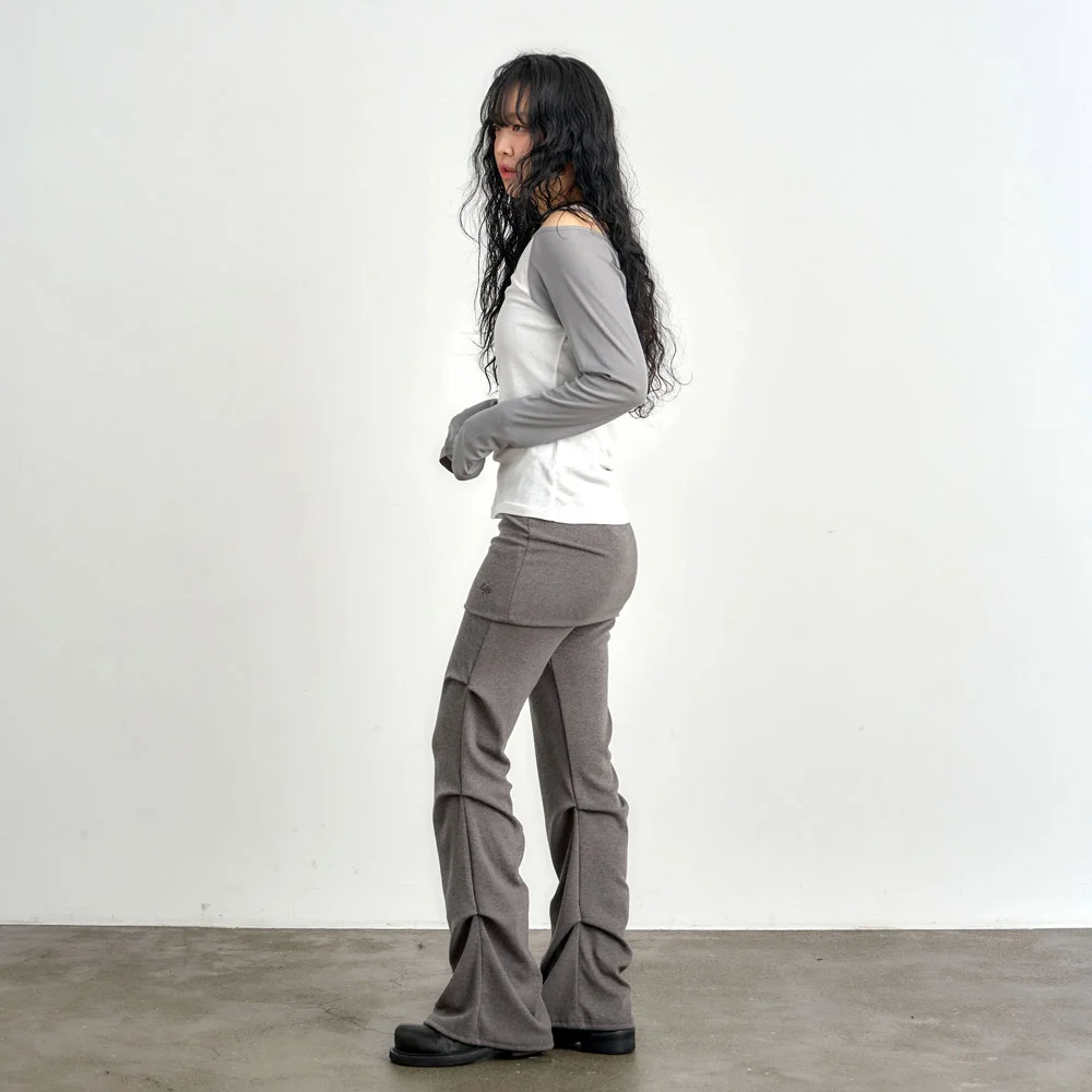 ke609-Shirring Skirt Leggings Ash Brown