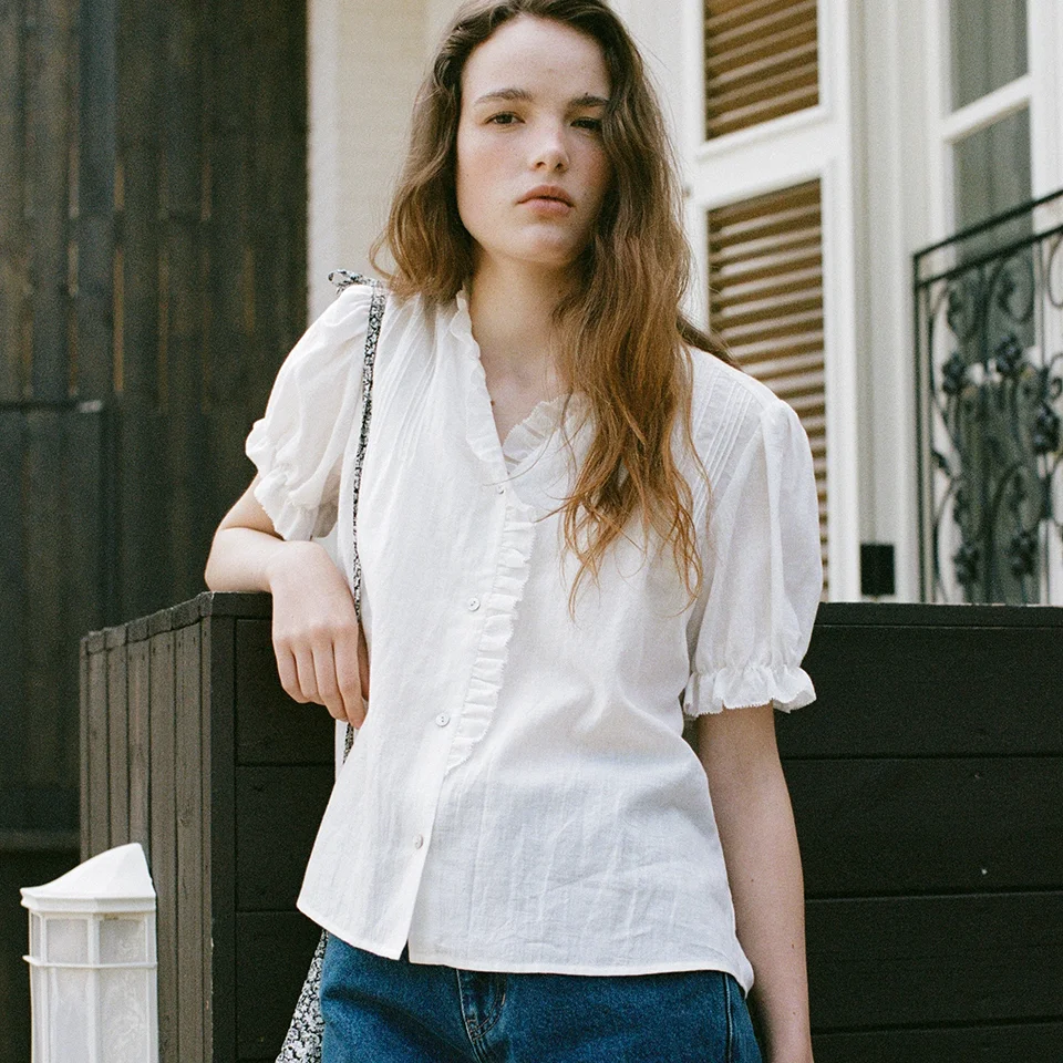 linen pin-tuck blouse (off white)