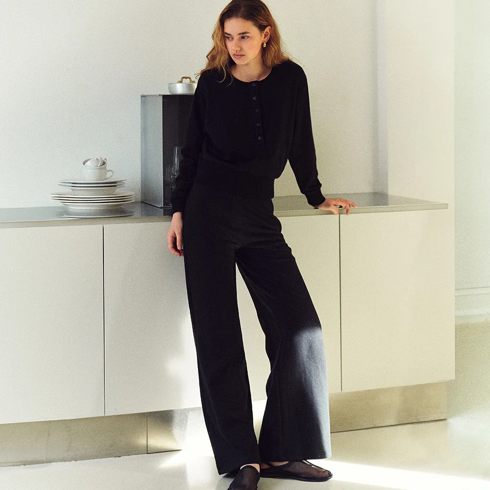 Everyday glitter wide-leg pants (black)