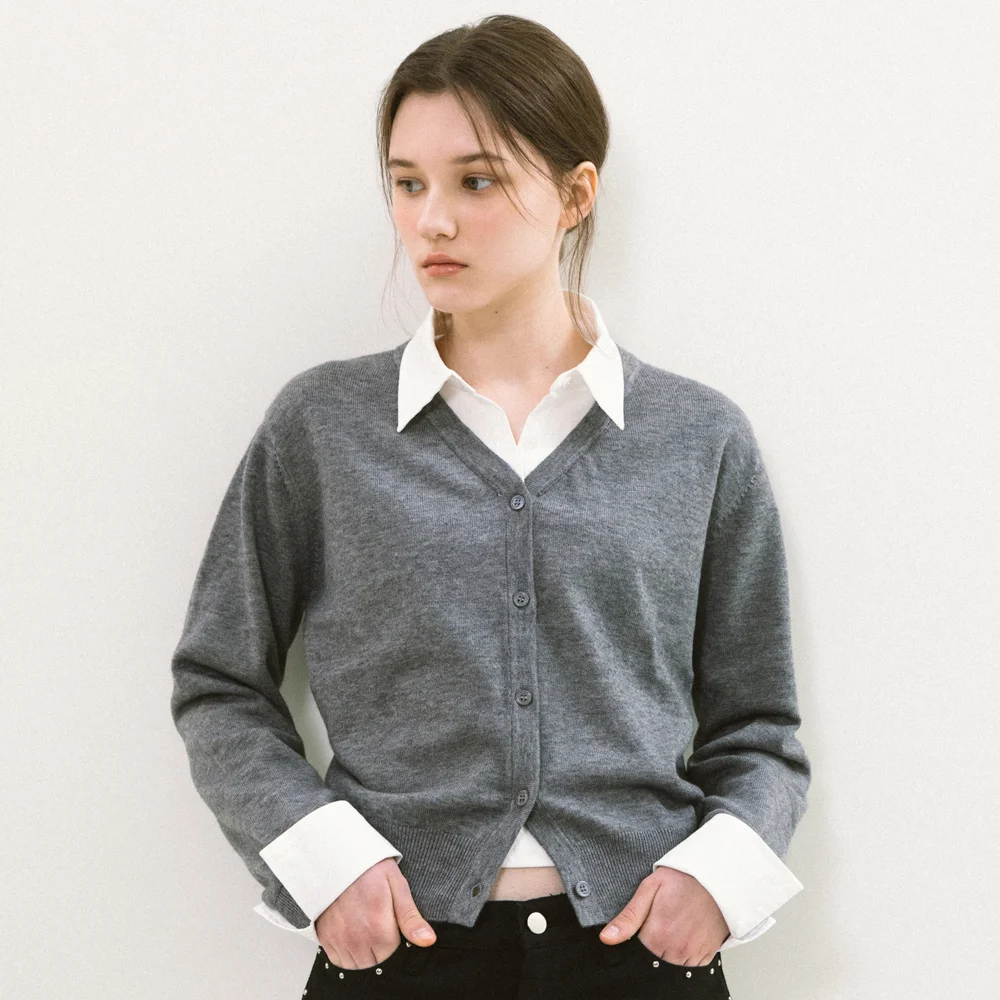SHIRT COLLAR CARDIGAN_GRAY