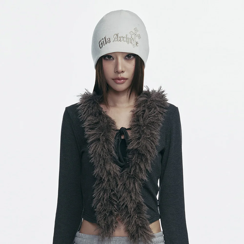 CROSS PATCHED LOGO BEANIE_IVORY