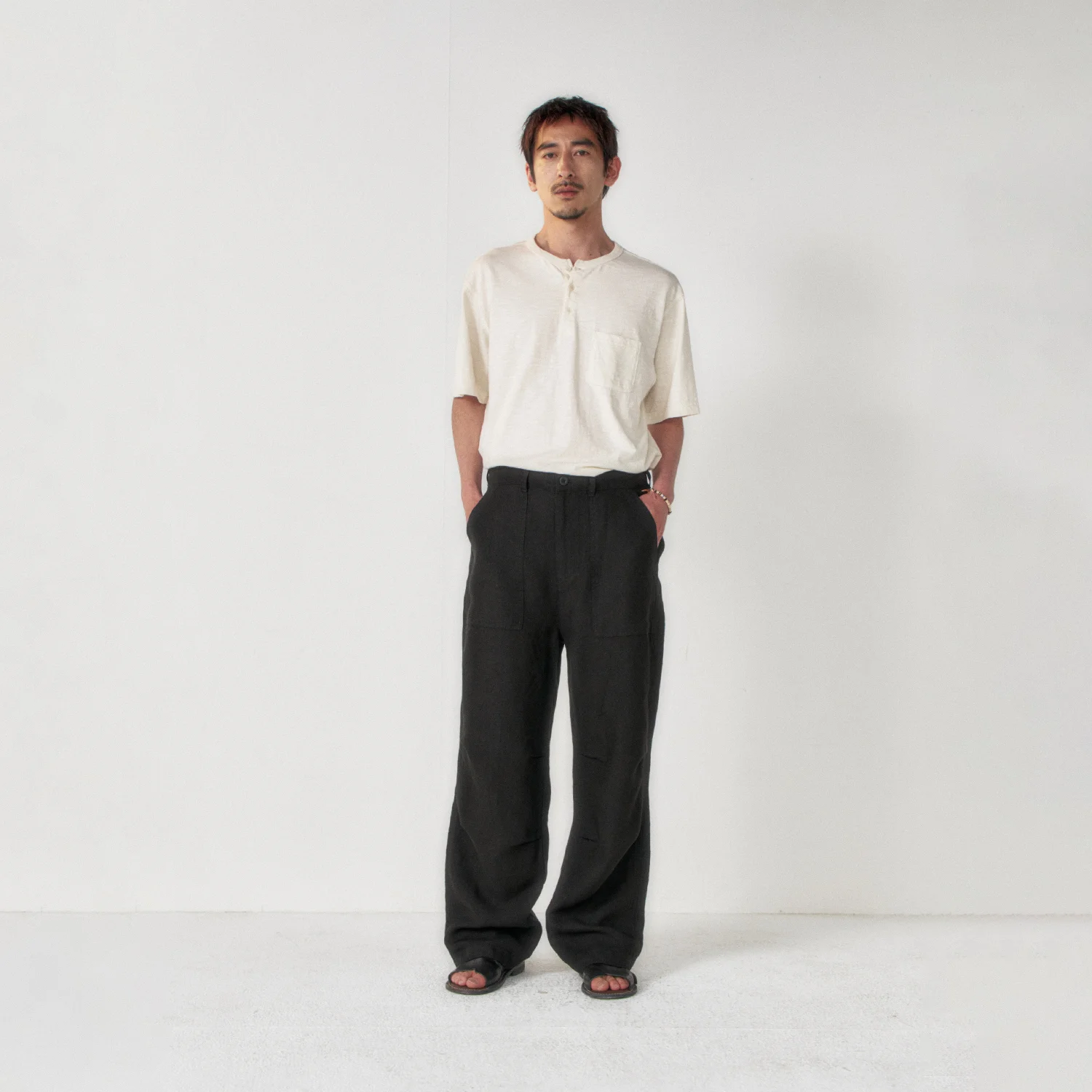 Linen Parachute Pants_Black