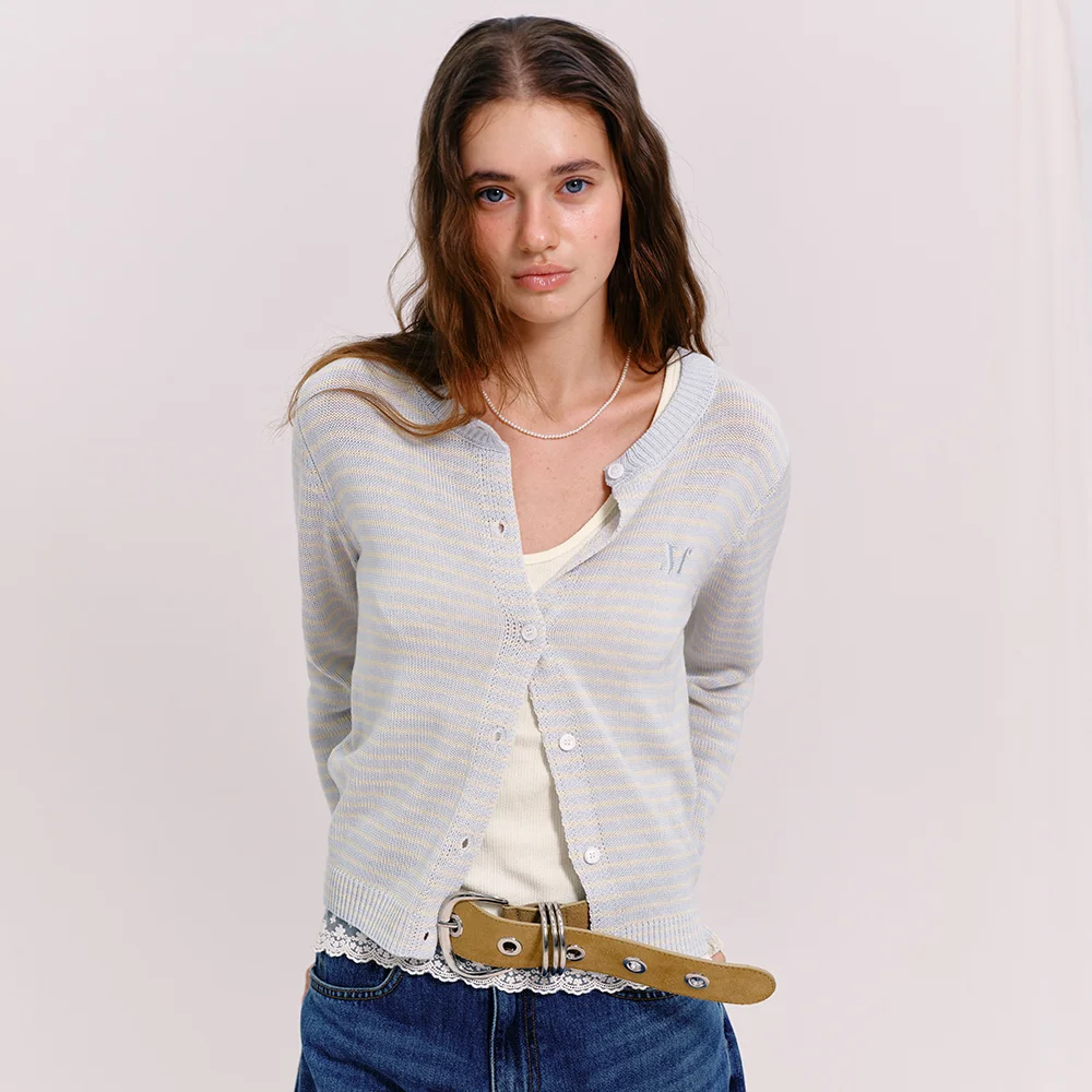 LOGO STRIPE CARDIGAN (LIGHT BLUE)