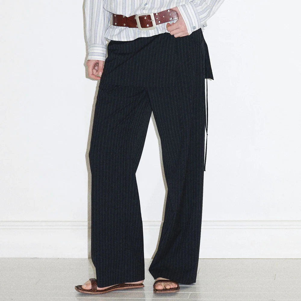 STRIPE LAYERED SKIRT PANTS - BLACK