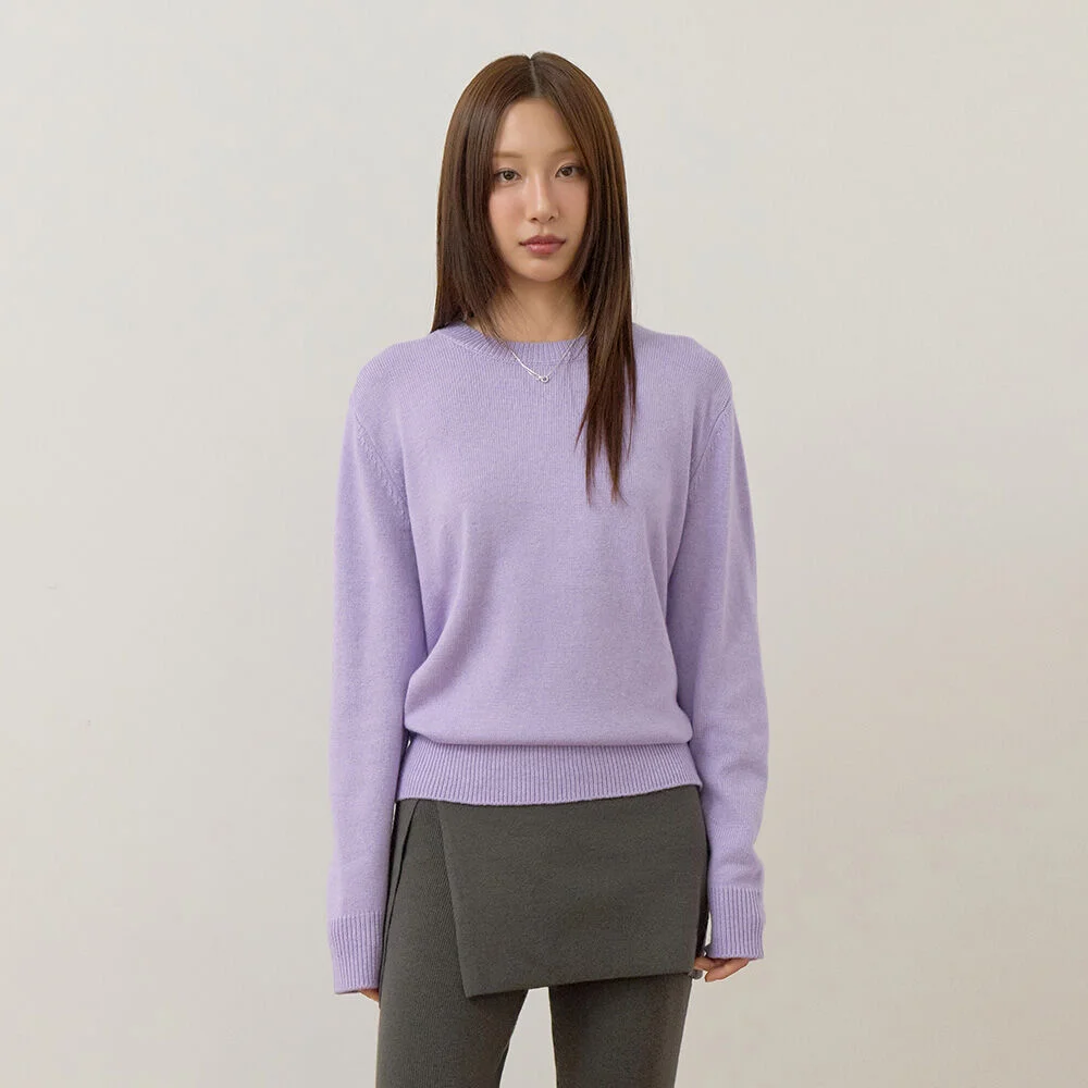 羊絨 圓領 色 針織衫 (Light Violet)