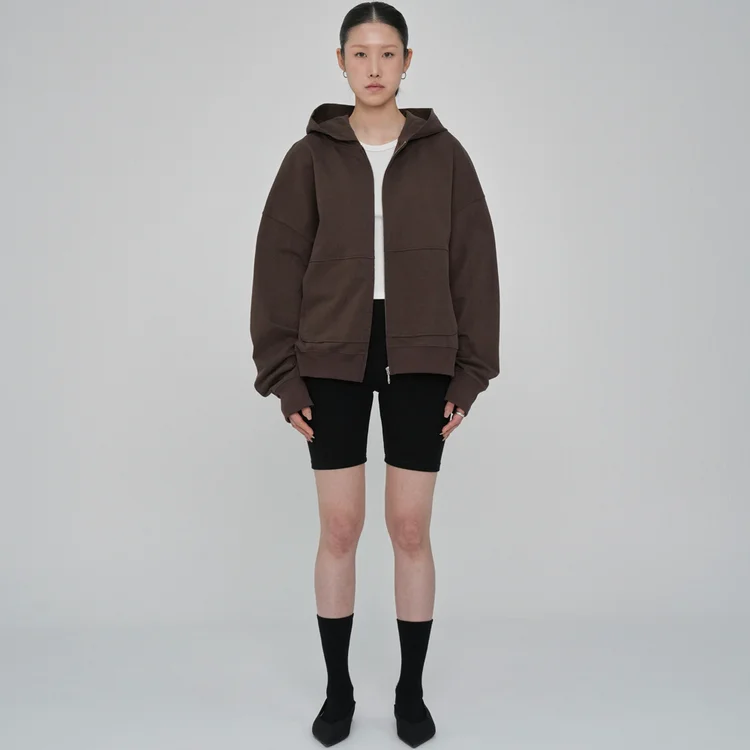 Light-duty zip-up hoodie, brown