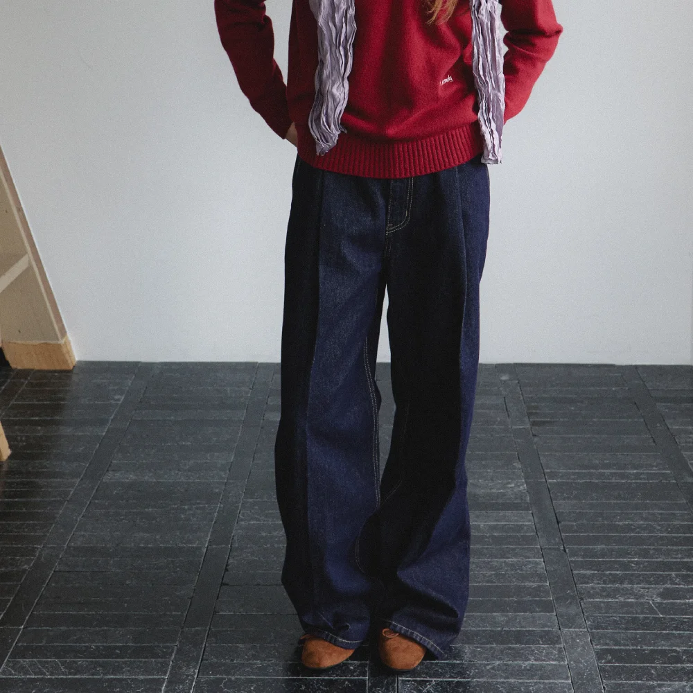 Non-Fade Wide Denim Pants_indigo