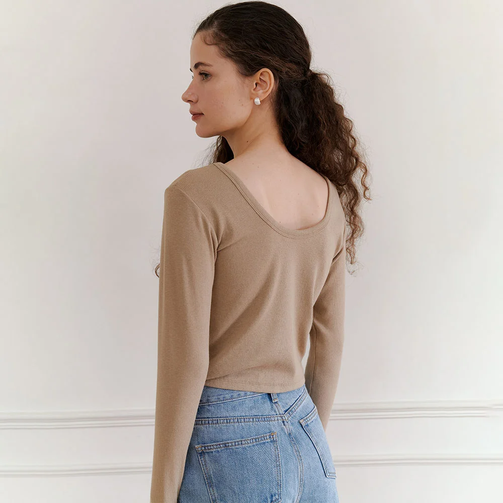 Two ways u neck t shirt (Ivory, Beige)