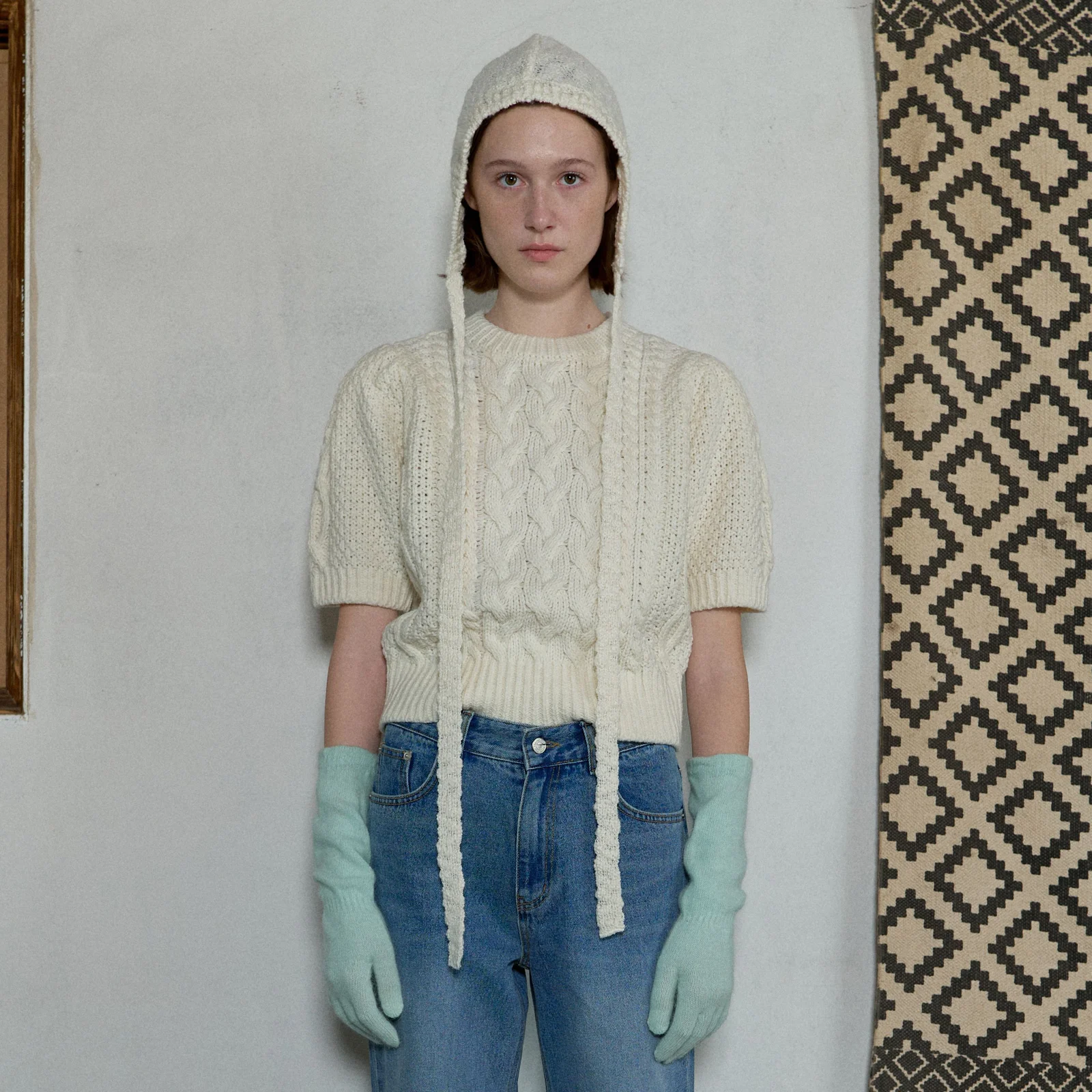 PUFF SLEEVE CABLE KNIT - IVORY