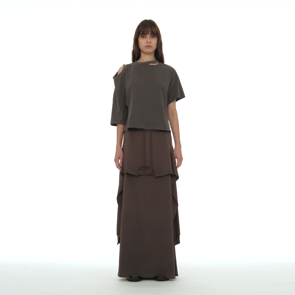 DECONSTRUCTED TEE MAXI SKIRT_BROWN