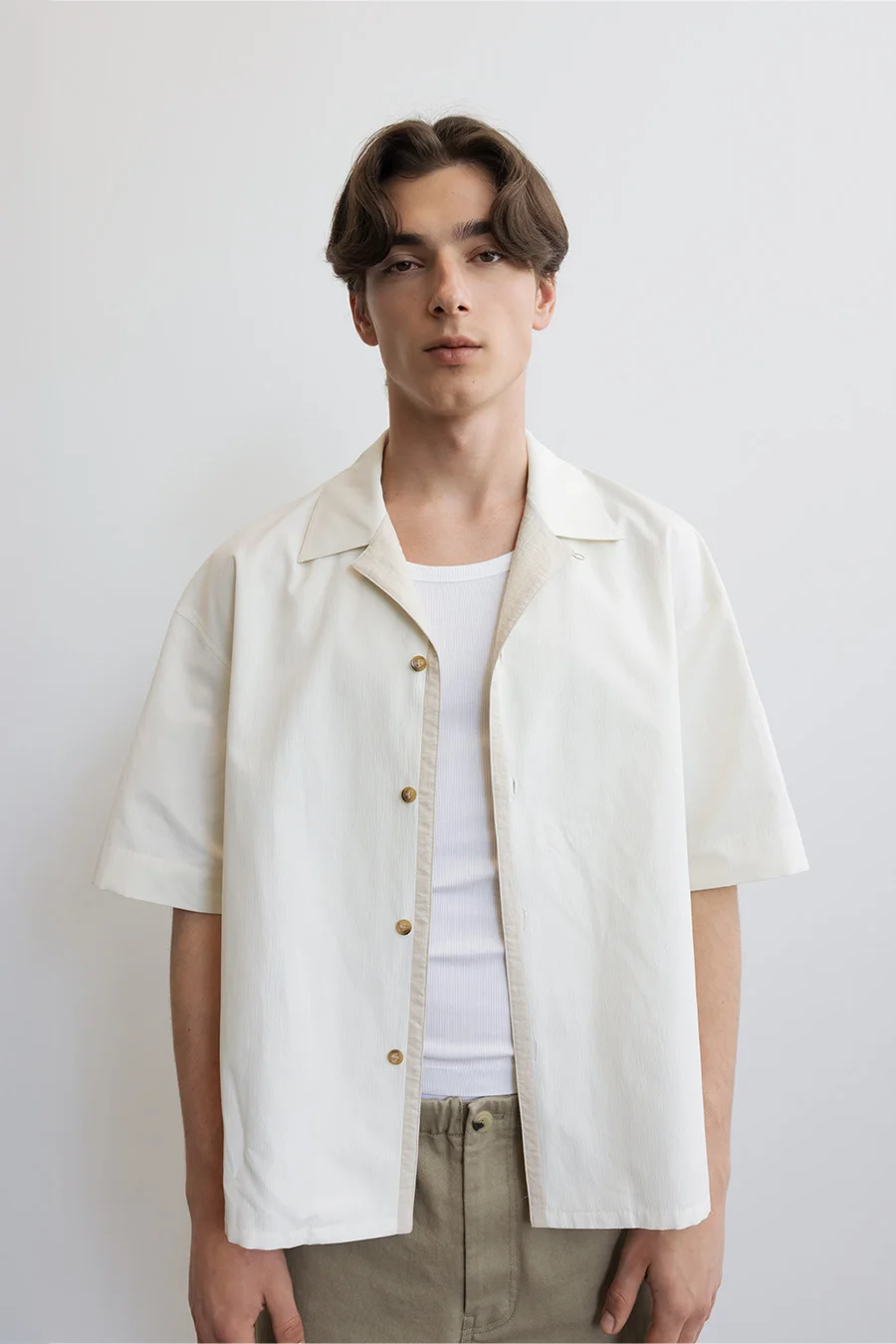 OPEN COLLAR SHORT SLEEVE SHIRT