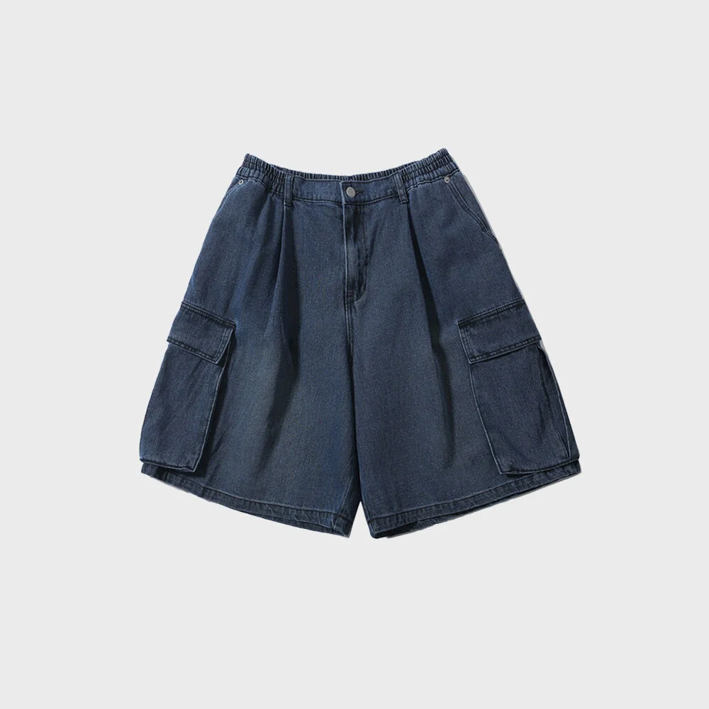 BERMUDA BIG CARGO DENIM SHORTS (INDIGO WASHED)