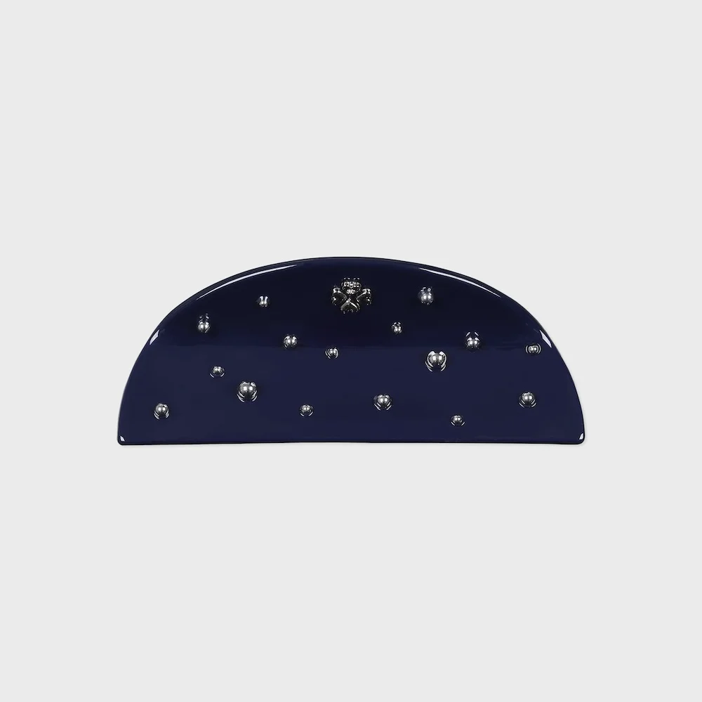 hair clip metal clover half moon navy