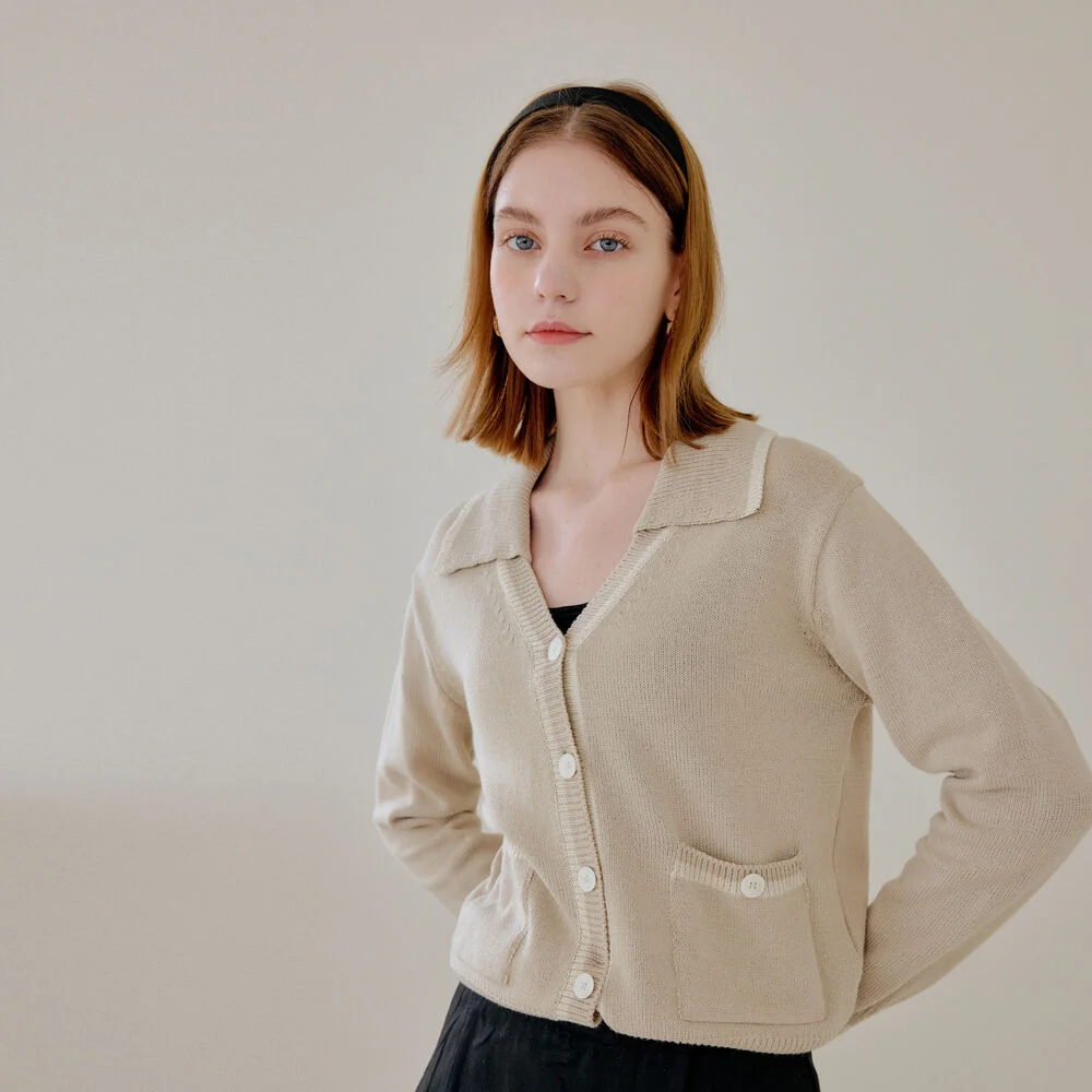 COLLAR POINT CARDIGAN_BEIGE