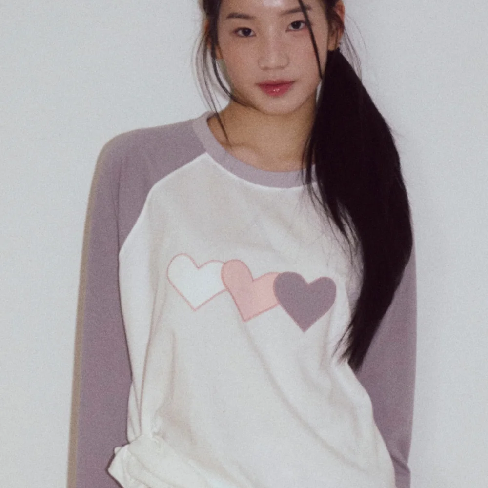 Heart Pointed Stripe Long Sleeve White