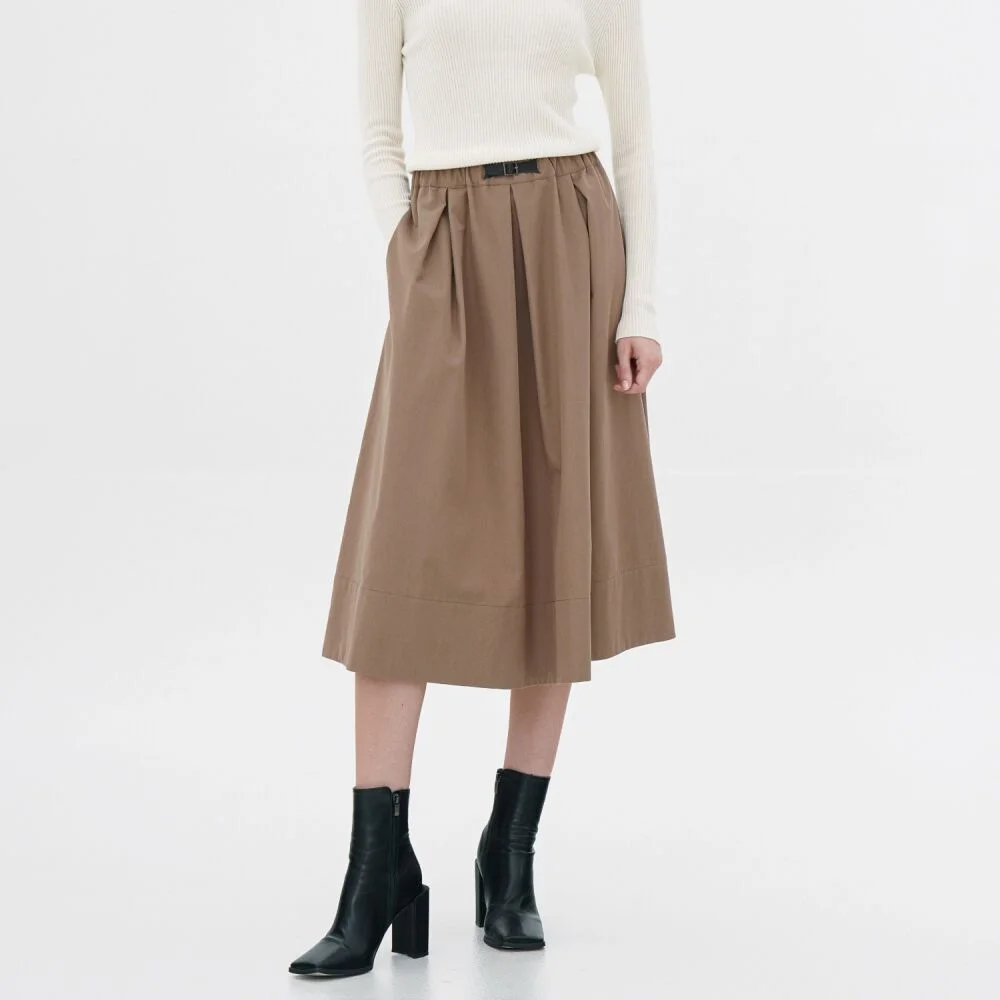Tuck Detail Midi Skirt _ Beige