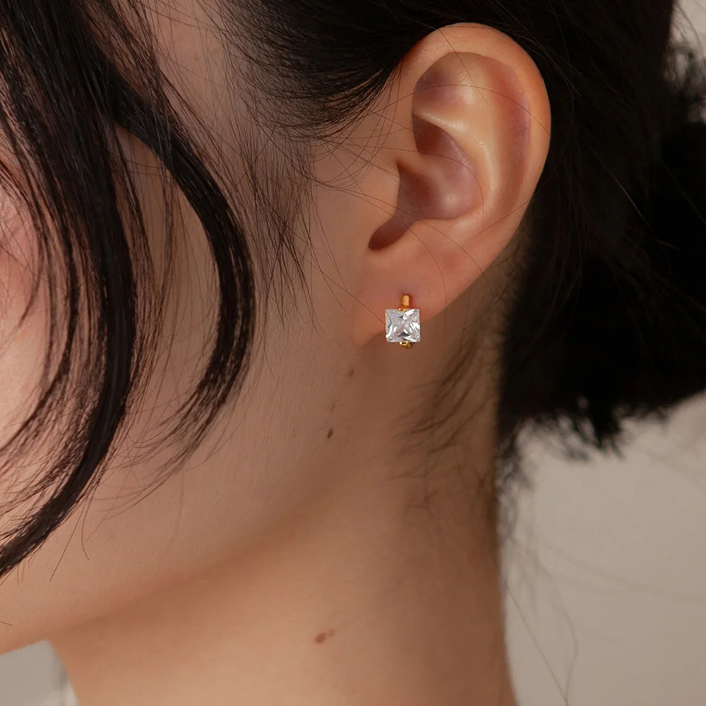 square cubic one touch earring - 2color
