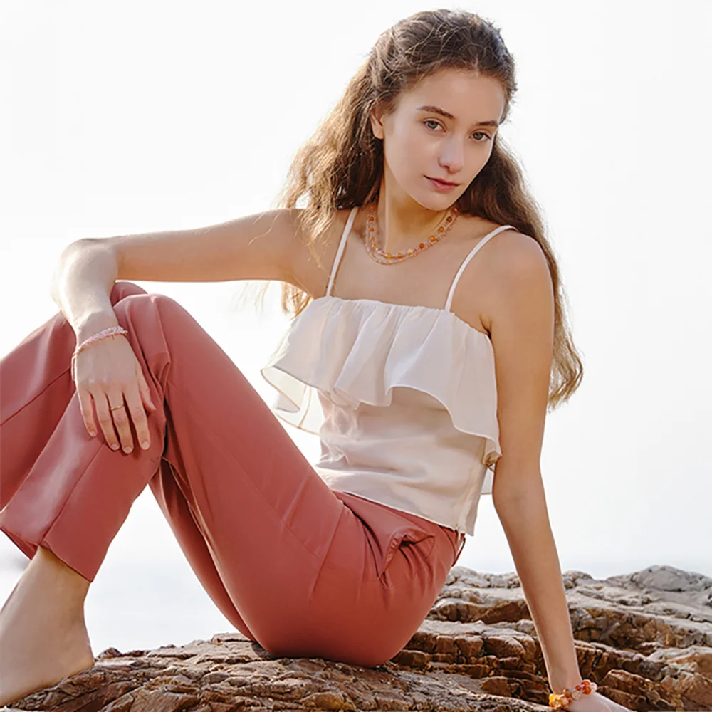 Ruffle Sleeveless Top_Sheer Apricot