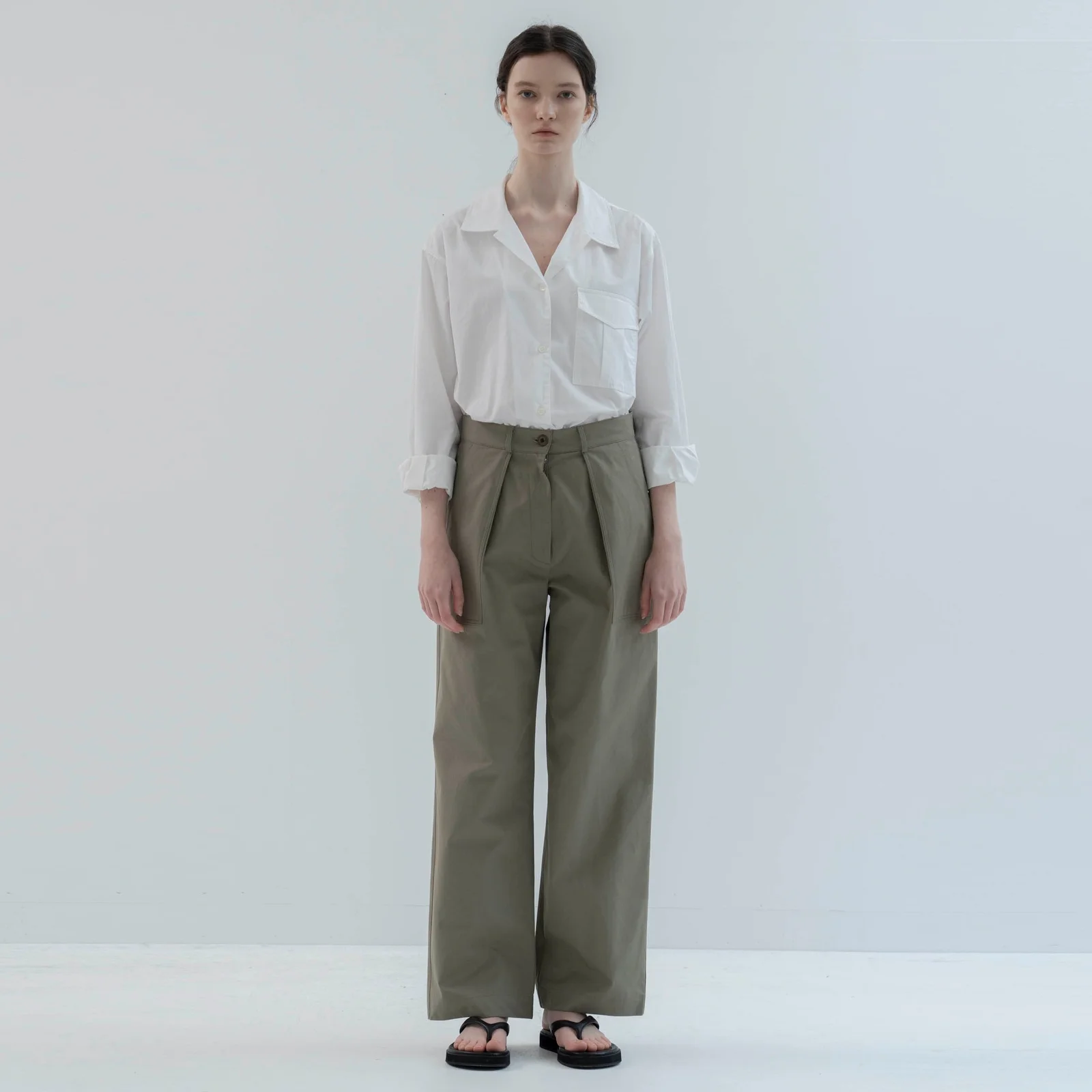 Cinch Back Cotton Pants(Khaki)