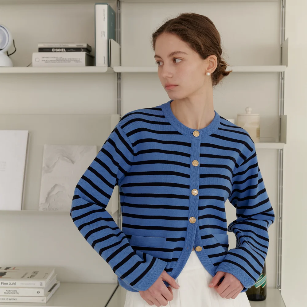 STRIPE KNIT JACKET_BLUE